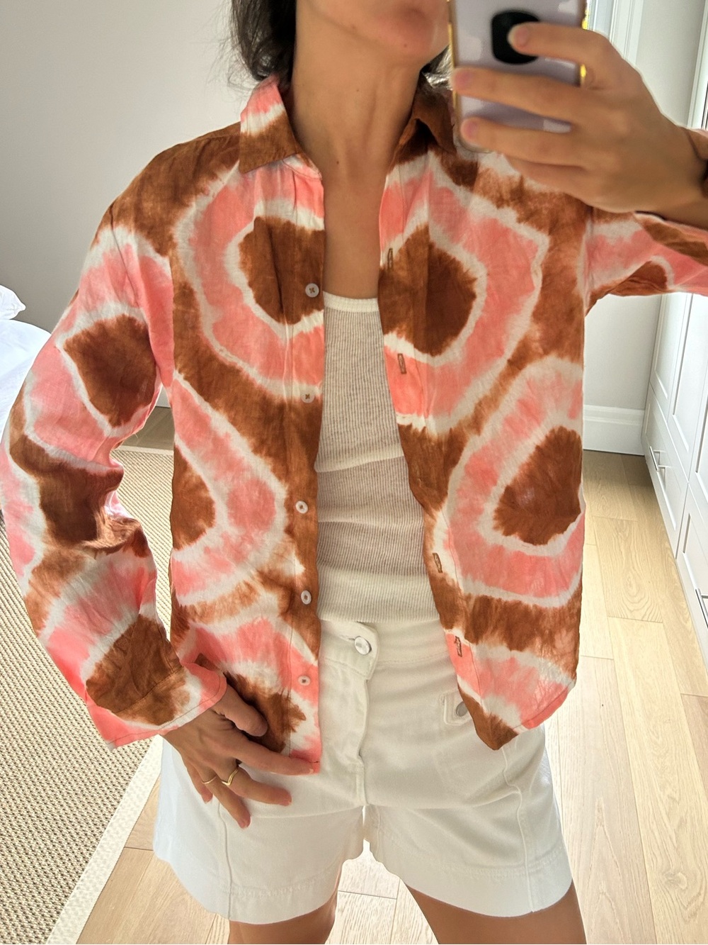 Tie-Dye Button Down Shirt in Pink & Brown